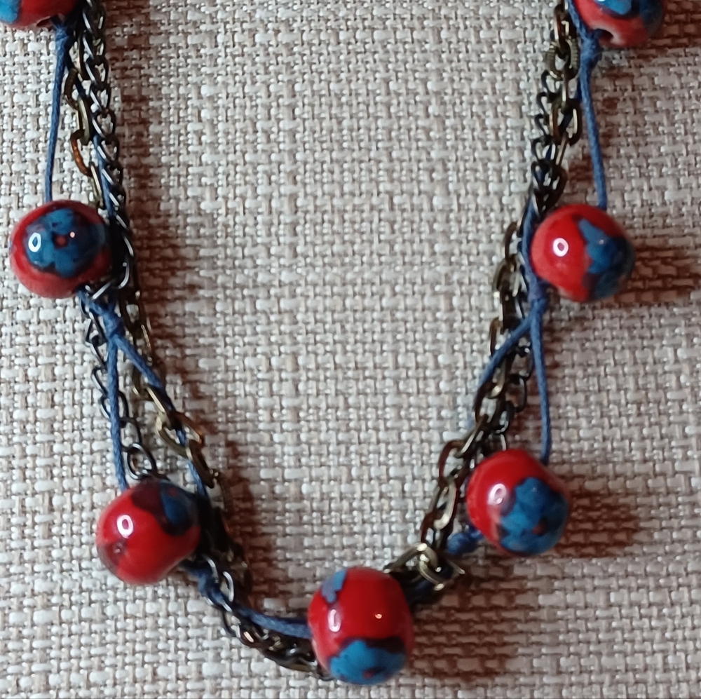 Multi-Strand Handmade Ceramic Bead Necklace ❤️💙💫 - Picture 3 of 6